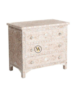 Mother of Pearl Chest of 3 Drawers Floral Design in Blush Pink Color