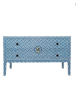 Bone Inlay Chest of 2 Drawers Ikkat In Blue
