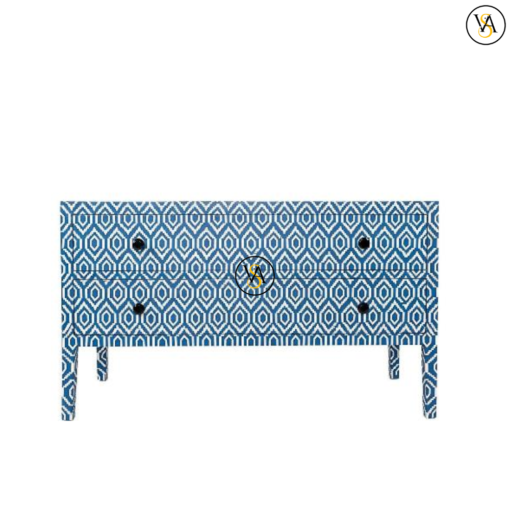 Bone Inlay Chest of 2 Drawers Ikkat In Blue