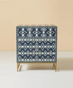 Handmade navy blue bone inlay storage cabinet