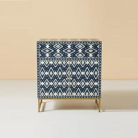 Handmade navy blue bone inlay storage cabinet