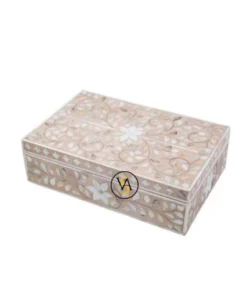 Alternative view of Mother of Pearl Inlay Pink Floral Jewelry Storage Box