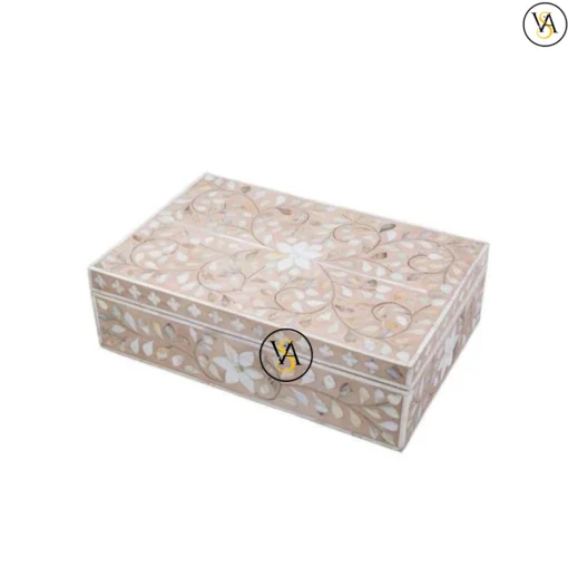 Mother of Pearl Inlay Pink Floral Jewelry Storage Box - Image 2