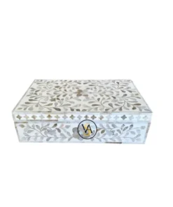 Alternative view of Mother of Pearl Inlay White Floral Jewelry Storage Box