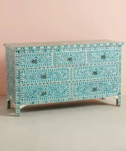 Teal Green Bone Inlay 7 Drawer Dresser