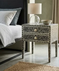 Black Bone Inlay 2 Drawer Nightstand