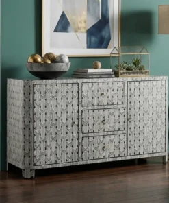 Black Bone Inlay 3 Drawer 2 Door Buffet Sideboard in Dining room