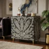Black bone inlay 3 drawer sideboard peacock design placed in modern living room