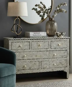 Black Bone Inlay Chest of 7 Drawer Dresser