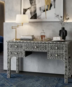 black bone inlay console table with drawers