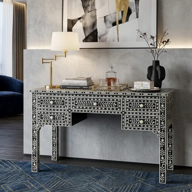 black-bone-inlay-console-table-with-drawers black bone inlay console table with drawers