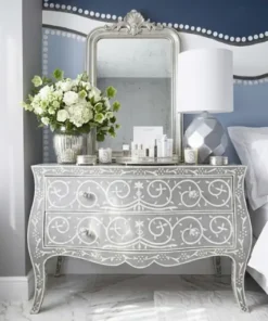 Bone Inlay Grey Floral French Style 2 Drawer Chest