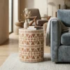 Brown bone inlay designer side table for living room