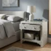 Grey Bone Inlay 2 Drawers Bedside Table Floral Pattern