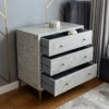 Grey Bone Inlay Chest of 3 Drawer with Open Drawer in living room