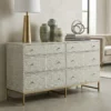 Grey Bone Inlay Chest of 6 Drawers in Leaf Pattern