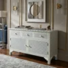 grey bone inlay chest of 3 drawer placed in luxury living room with decor items
