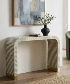 Grey bone inlay stripe design waterfall console table handmade luxury furniture