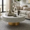 Grey Mother Of Pearl Inlay Round Coffee Table in modern living room