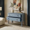 Bone Inlay Chest of 2 Drawers Ikkat In Blue in beige living room with home decor