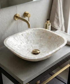 White Mother of Pearl Plus Design Wash Basin in contemporary washroom