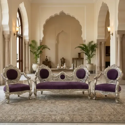 Luxury German Silver 3 Seater Victoria Sofa Set