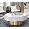 Bone inlay geometrical deisgn round coffee table with brass cladded base