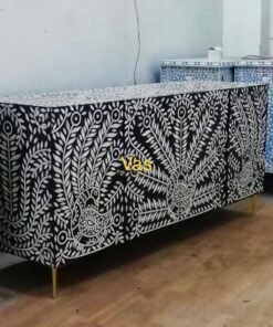 Bone inlay peacock design 4 door sideboard