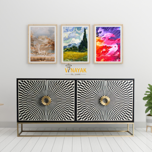 Handmade bone inlay Sunrise pattern 4 door sideboard