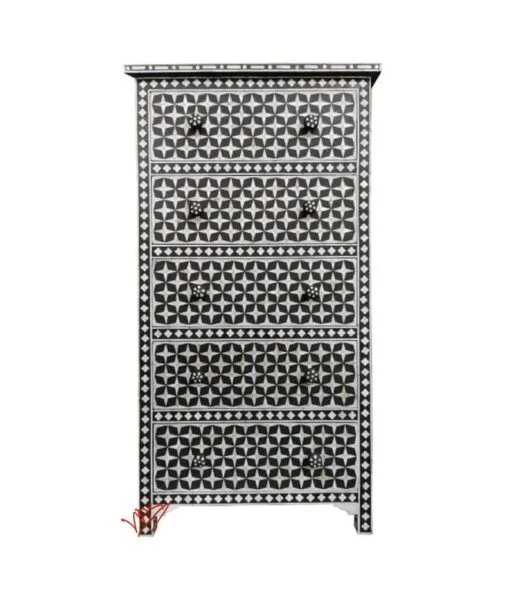 Mother of Pearl Inlay 5 Drawer Star Design Tall Cabinet - Image 2