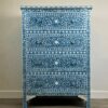 Mother of pearl inlay floral deisgn 4 four drawer tall boy blue dresser /Almirah / cabinet