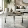 Black bone inlay floral round coffee table for luxury living room