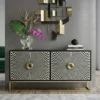 Black Bone Inlay 4 Door Sideboard – Illusion Pattern