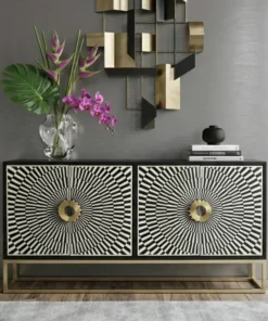 Black Bone Inlay 4 Door Sideboard – Illusion Pattern
