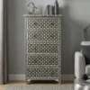 Black Mother of Pearl Inlay Tall Chest of 5 Drawers