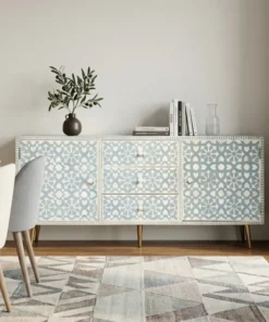 Bone Inlay Moroccan Design 2 Door 3 Drawer Sideboard Cabinet