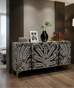 Bone inlay peacock design 4 door sideboard styled in living room