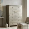 Handmade embossed white metal 6 drawer tall chest of drawers with decorative detailing