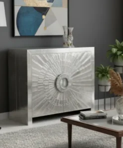 Handmade German silver carved sideboard dresser with detailed decorative metalwork
