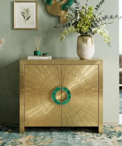 Luxury brass cladding storage cabinet with handcrafted decorative metal detailing