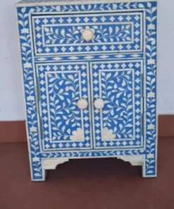 Bone Inlay Blue Floral Storage Nightstand