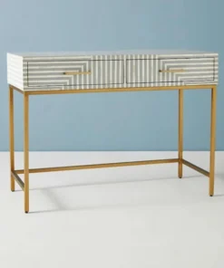 Luxury Grey Bone Inlay 2 Drawer Console Table with striped pattern