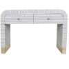 Bone inlay 2 drawer waterfall style desk console, pale grey color optical design