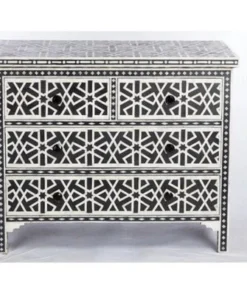 Bone Inlay Iberia Design Black 4 Drawer Chest Dresser