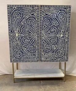 Navy Blue Bone Inlay Bar Cabinet