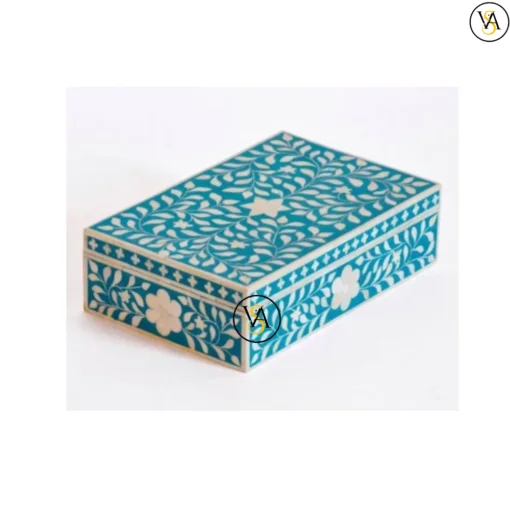 Blue bone inlay floral pattern jewelry box