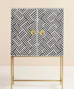 Alternative view of Bone Inlay Optical Design Black Bar Cabinet | Bar Unit