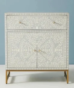 Alternative view of Bone Inlay Grey Floral Storage Cabinet | 1 Drawer or 2 Door Sideboard