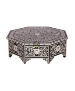 Bone Inlay Black Floral Coffee Table With Storage