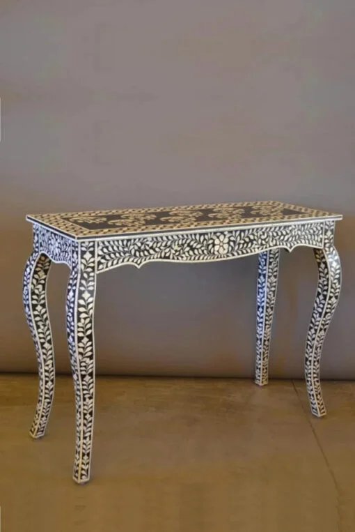 Black Bone Inlay Floral Console Table - Image 3
